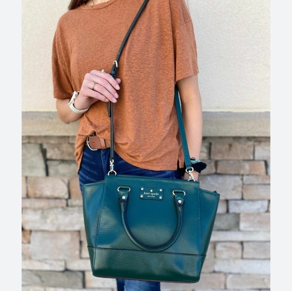 Kate Spade New York Camryn Wellesley Satchel Crossbody Green Leather Bag. - Picture 3 of 16